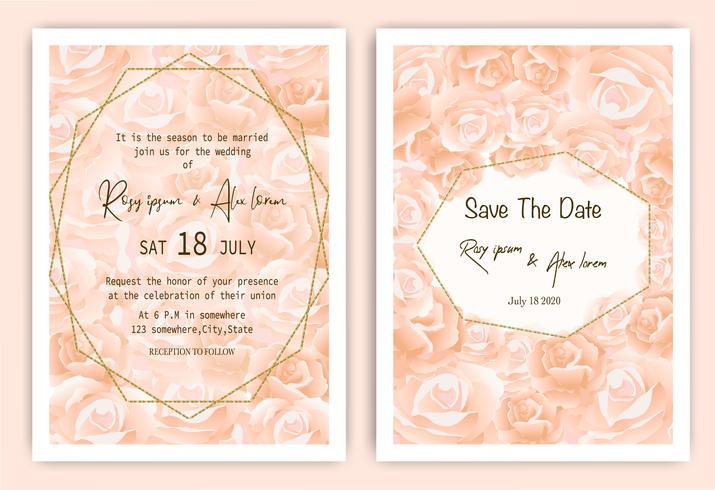 Cartão de convite de casamento rosa Quadro de mão floral desenhado vetor
