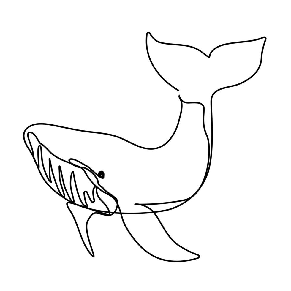 desenho de linha contínua de grande baleia para identidade do logotipo da empresa de vela. conceito de mascote de mamífero de peixe grande para logotipo de negócios vetor