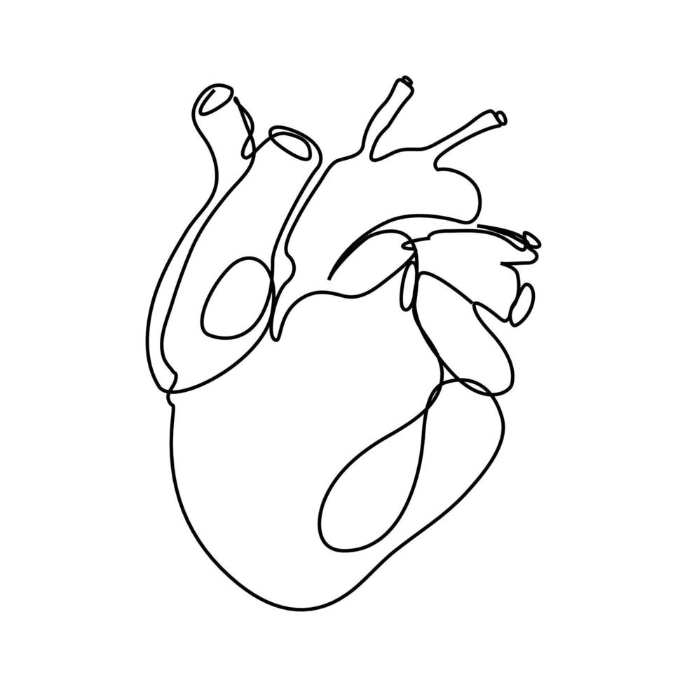 desenho de linha contínua de um símbolo de amor com um coração humano. vetor