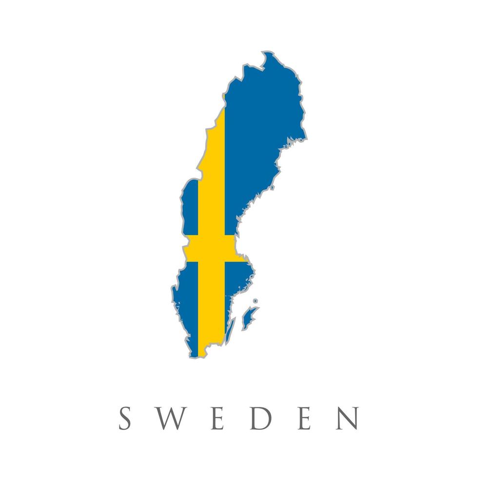 mapa e bandeira da Suécia. mapa da Suécia. bandeira nacional da suécia cores amarelas, azuis. fundo branco. país do mapa com bandeira da Suécia vetor