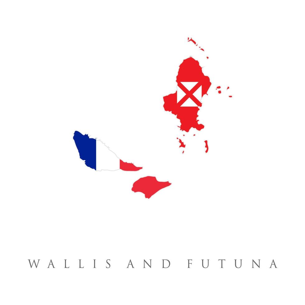 mapa de wallis e futuna nas cores da bandeira de wallis e futuna. vector wallis e silhueta de mapa futuna, pintada nas cores de uma bandeira nacional