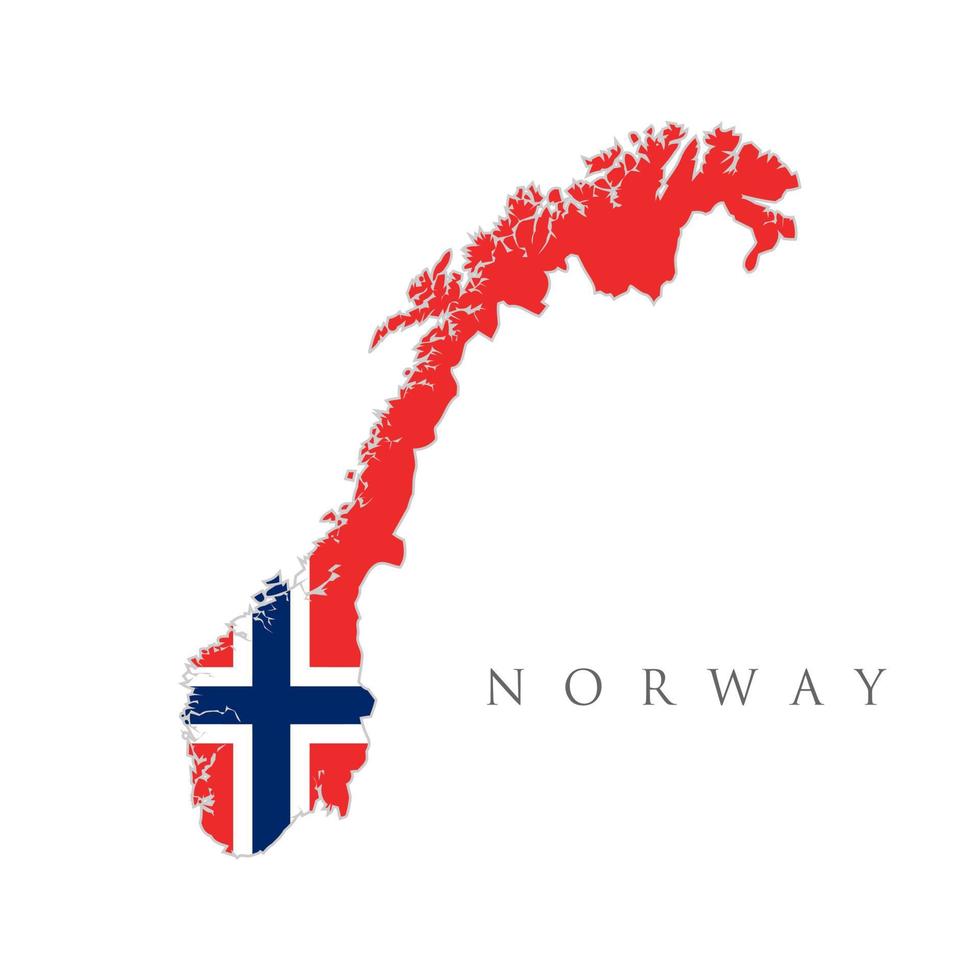 mapa e bandeira da Noruega. mapa da noruega. bandeira nacional norueguesa cores vermelhas, brancas e azuis. fundo branco. design de ilustração de bandeira do país da noruega vetor