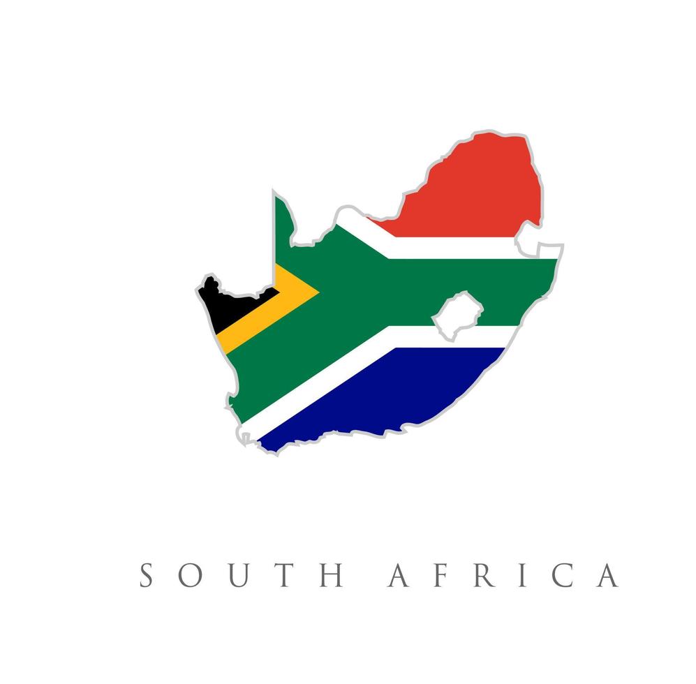 bandeira da África do Sul sobreposta no mapa de contorno detalhado isolado no fundo branco. mapa da África do Sul com bandeira e sombra isoladas no fundo branco. ilustração vetorial vetor