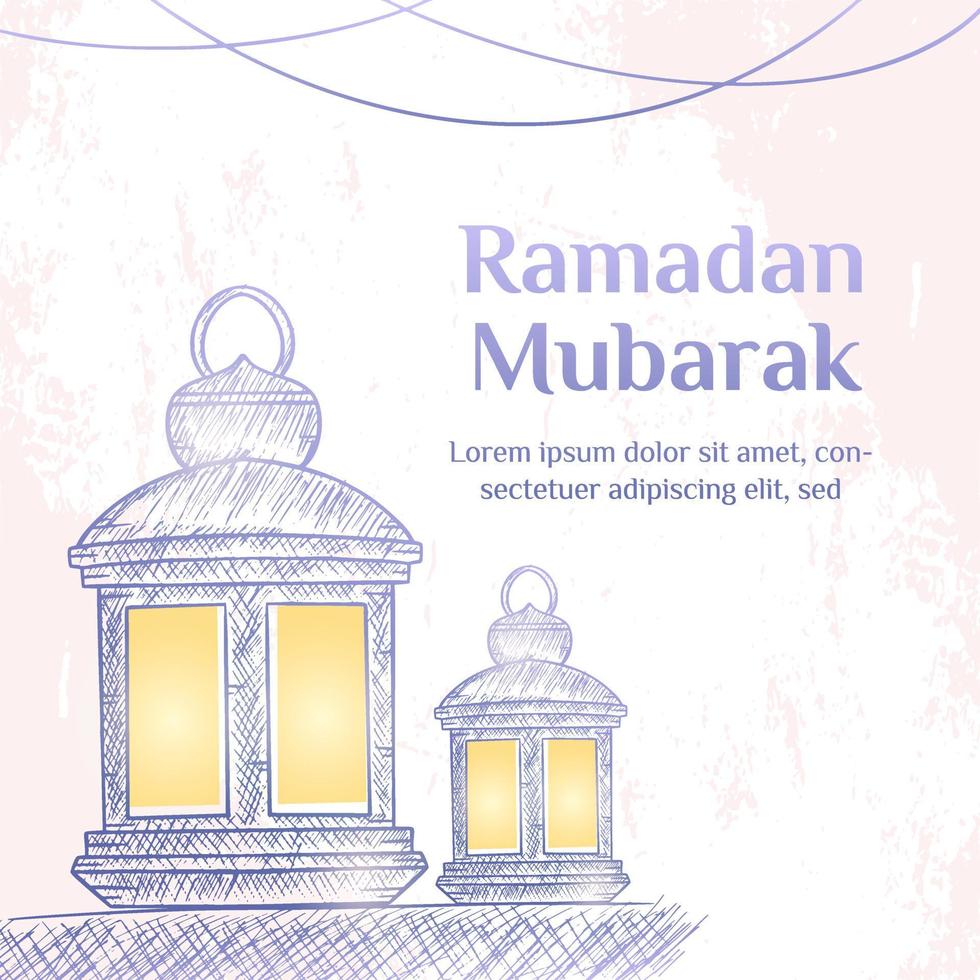 ilustração de ramadan kareem com conceito de lanterna. estilo de esboço desenhado à mão vetor