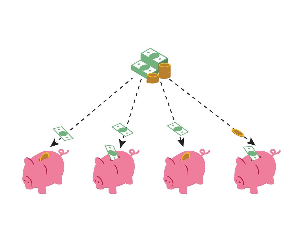 alocação de ativos dividindo uma carteira de investimentos entre diferentes categorias de ativos vetor