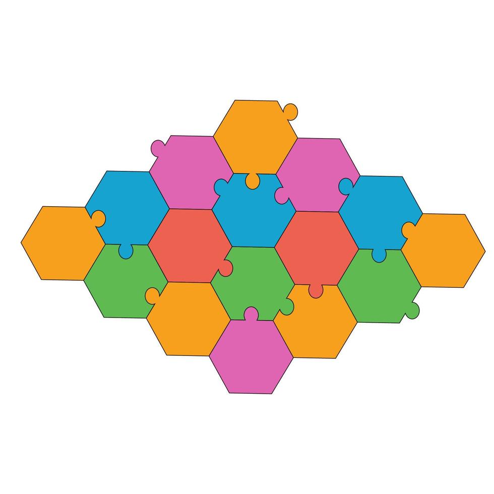 hexágono de quebra-cabeça colorido ou fundo de polígono. vetor