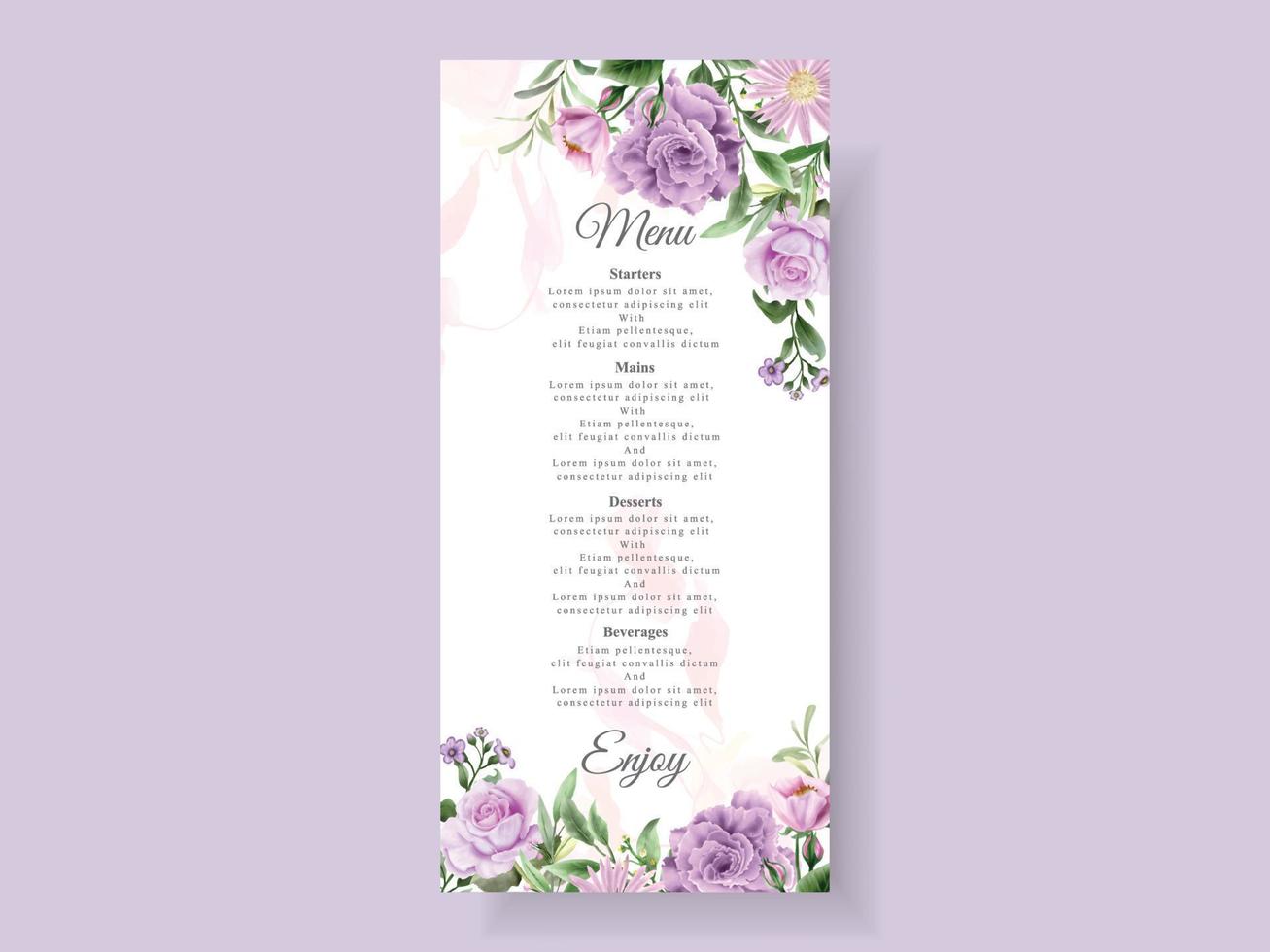modelo de cartão de convite de casamento de lindas flores roxas vetor