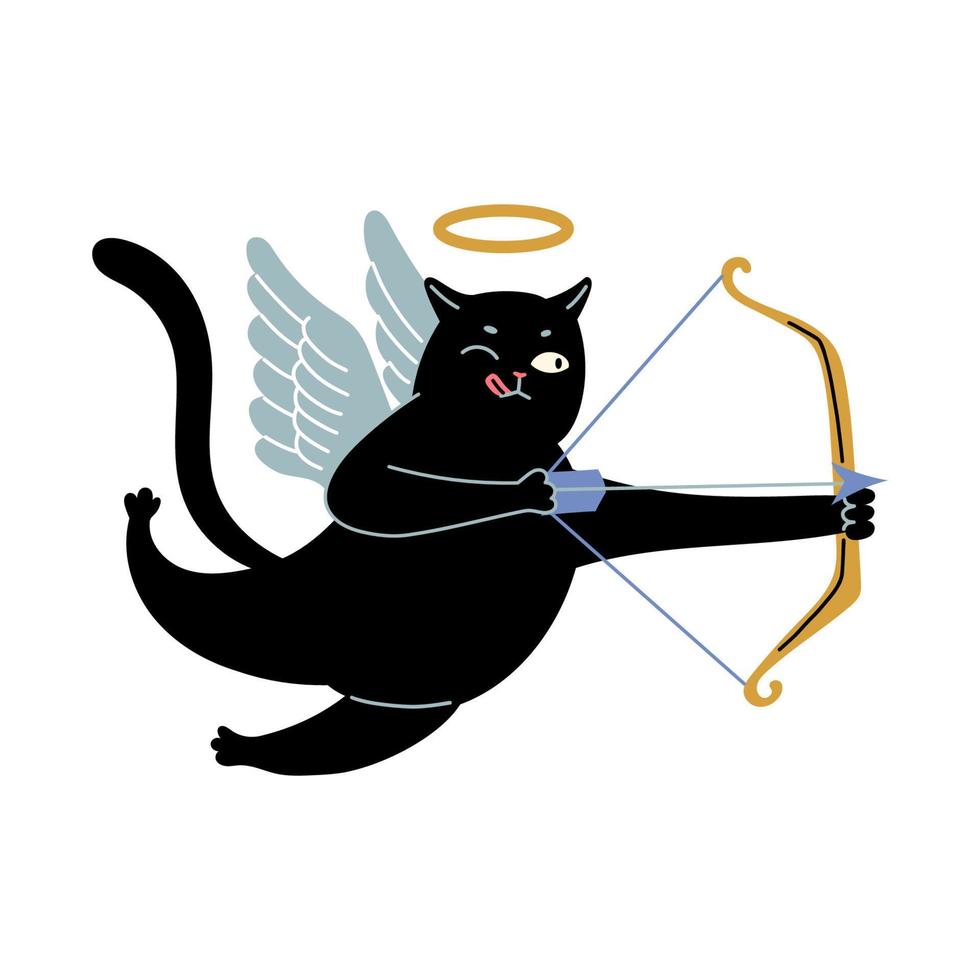 anjo cupido gato preto com laço vetor