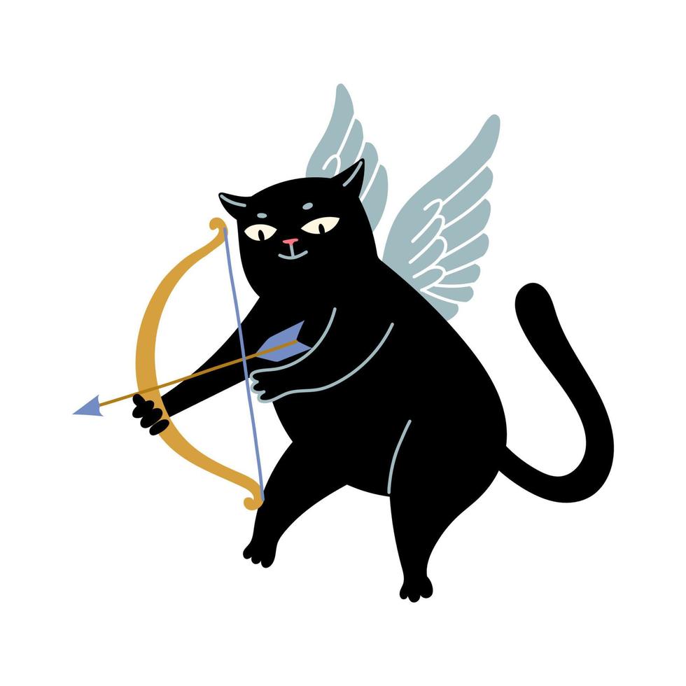 anjo cupido gato preto com laço vetor