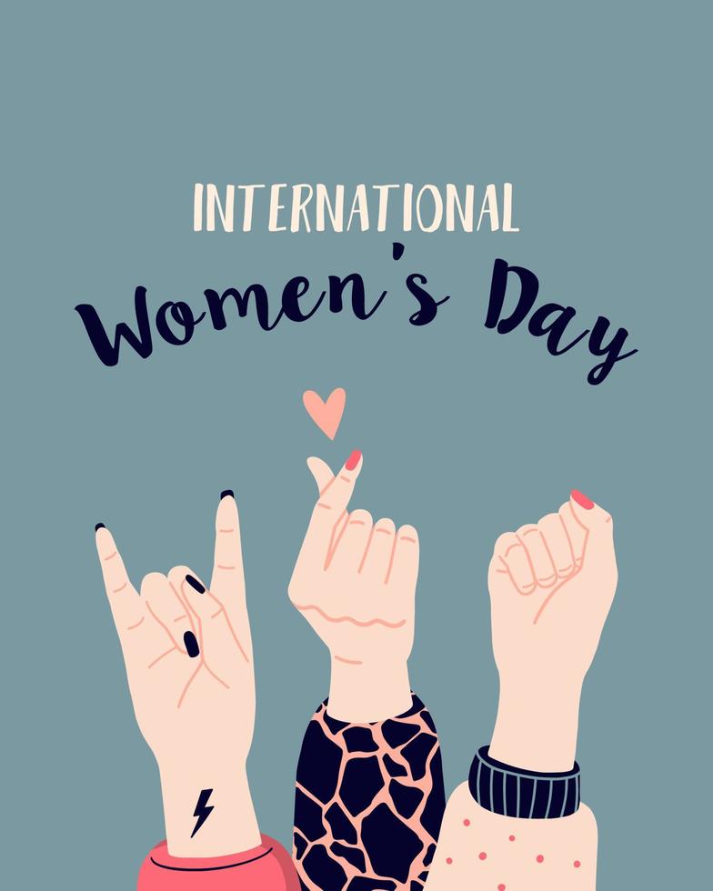 poder feminino, feminismo e conceito de dia internacional da mulher. ilustração vetorial com a mão de uma mulher. vetor