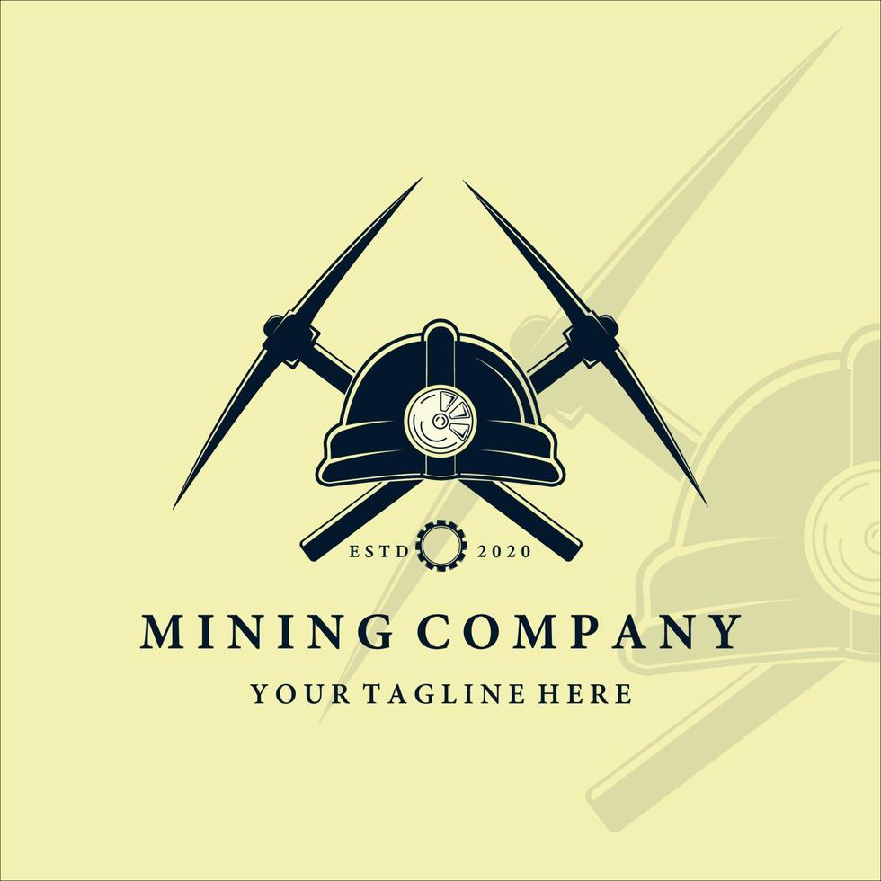 picareta ou picareta mineração logotipo vector design ilustração vintage. equipamento de capacete de mineração para design de conceito de logotipo de mineiro profissional. ferramentas e equipamentos para mineração logotipo vetor vintage design