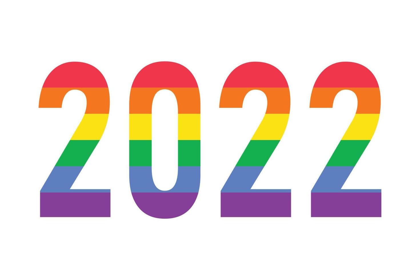 2022 em cores de bandeira lgbtq do arco-íris isoladas em branco. símbolo do logotipo vetorial do mês do orgulho gay lgbtq, mês da história vetor