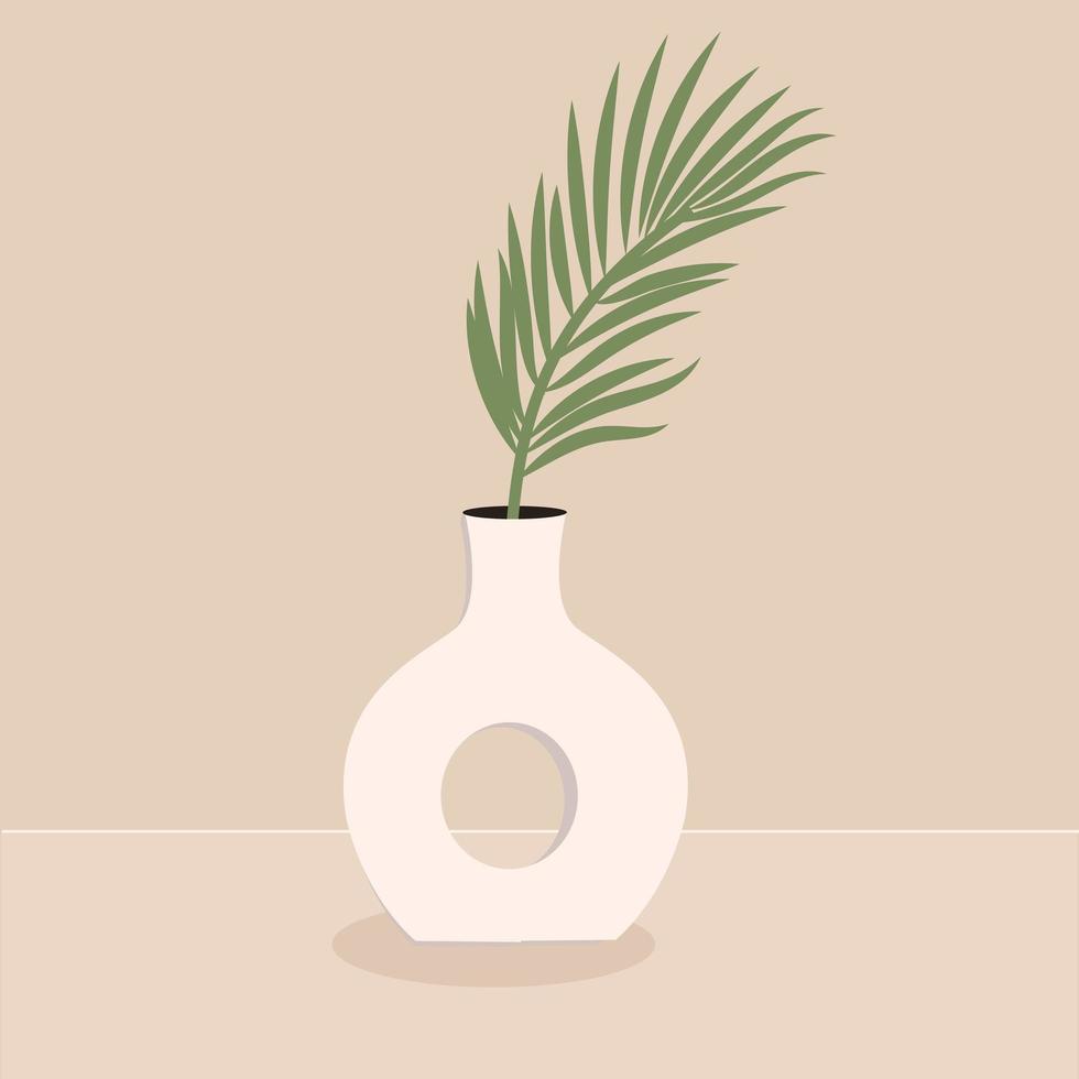 folhas de palmeira em um vaso redondo e elegante. uma planta para decorar o interior de uma casa ou escritório. ilustração em vetor plana.