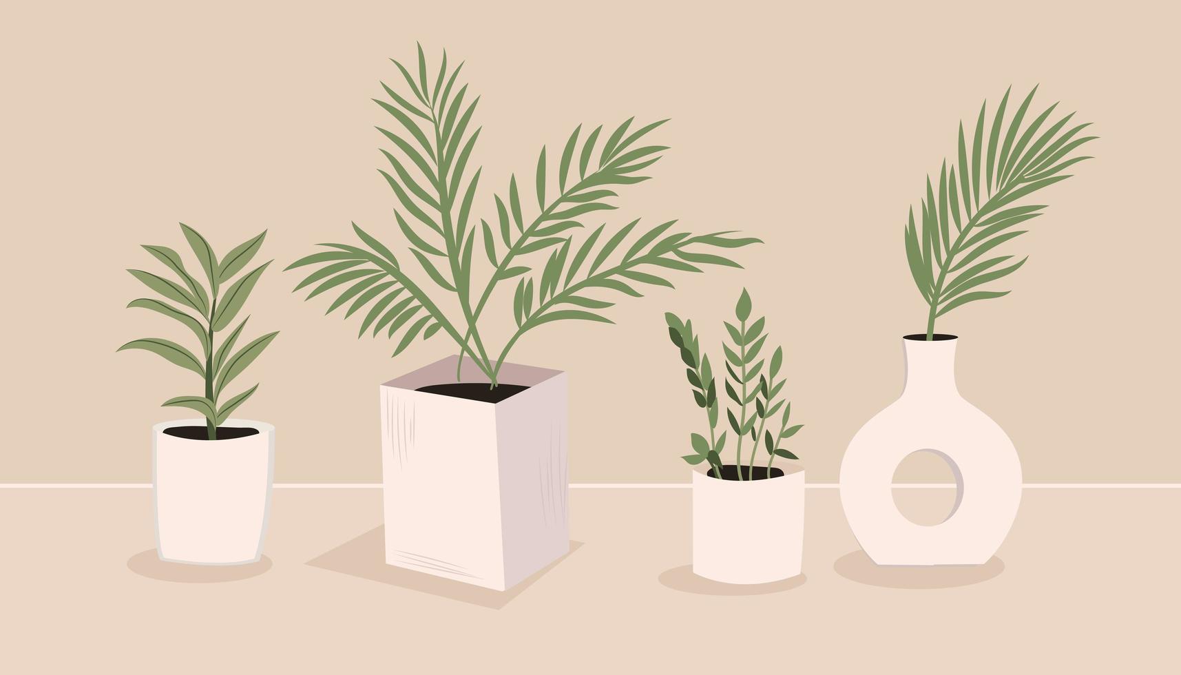 conjunto de ilustrações vetoriais desenhadas à mão de plantas de interior para casa interior, em fundo bege vetor