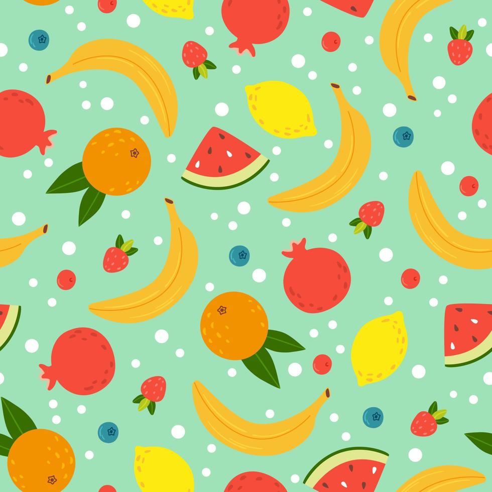 padrão sem emenda de frutas tropicais de verão desenhado no estilo doodle. impressão vetorial fofa para têxteis vetor