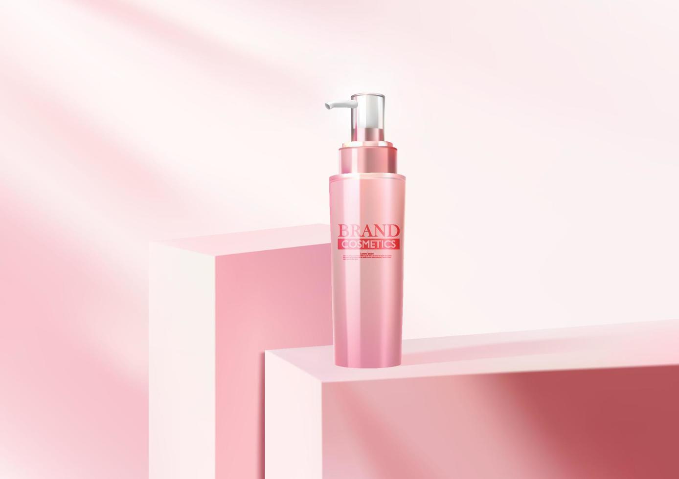 anúncios de cosméticos no palco do pódio da caixa rosa e fundo rosa. modelo de banner para beleza vetor