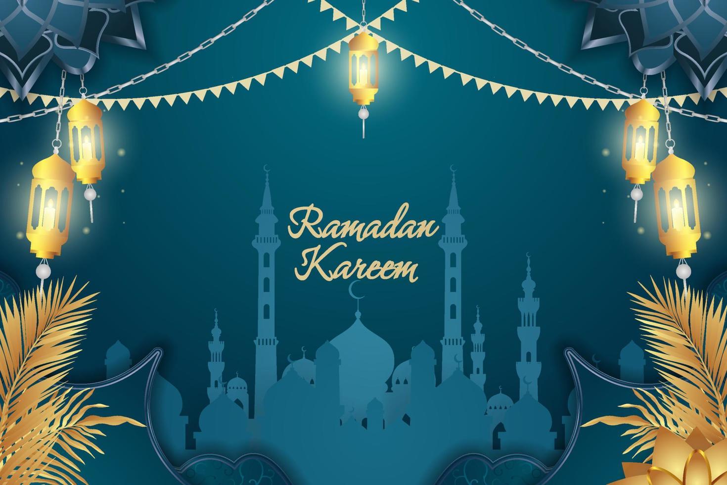 ramadan kareem fundo islâmico azul e ouro luxo vetor