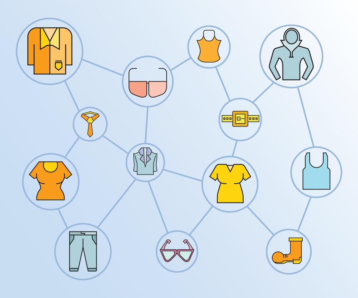 ilustração em vetor diagrama de rede de roupas e fasion