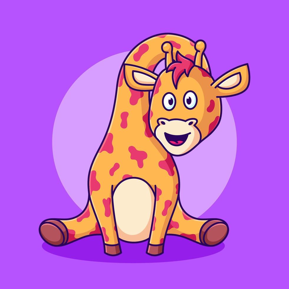 girafa bonito sentado ilustração vetorial. girafa de desenho animado torcendo o pescoço vetor