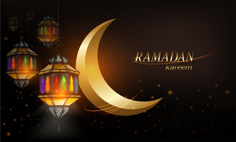 Ramadan Kareem ou lua e estrelas de Eid Mubarak vetor