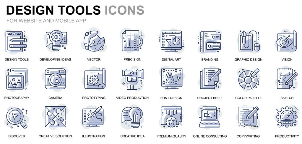 Conjunto de ícones de linha de ferramentas de Design para o site e aplicativos móveis vetor