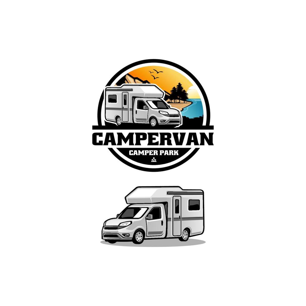 caravana rv - vetor de logotipo de ilustração de van campista