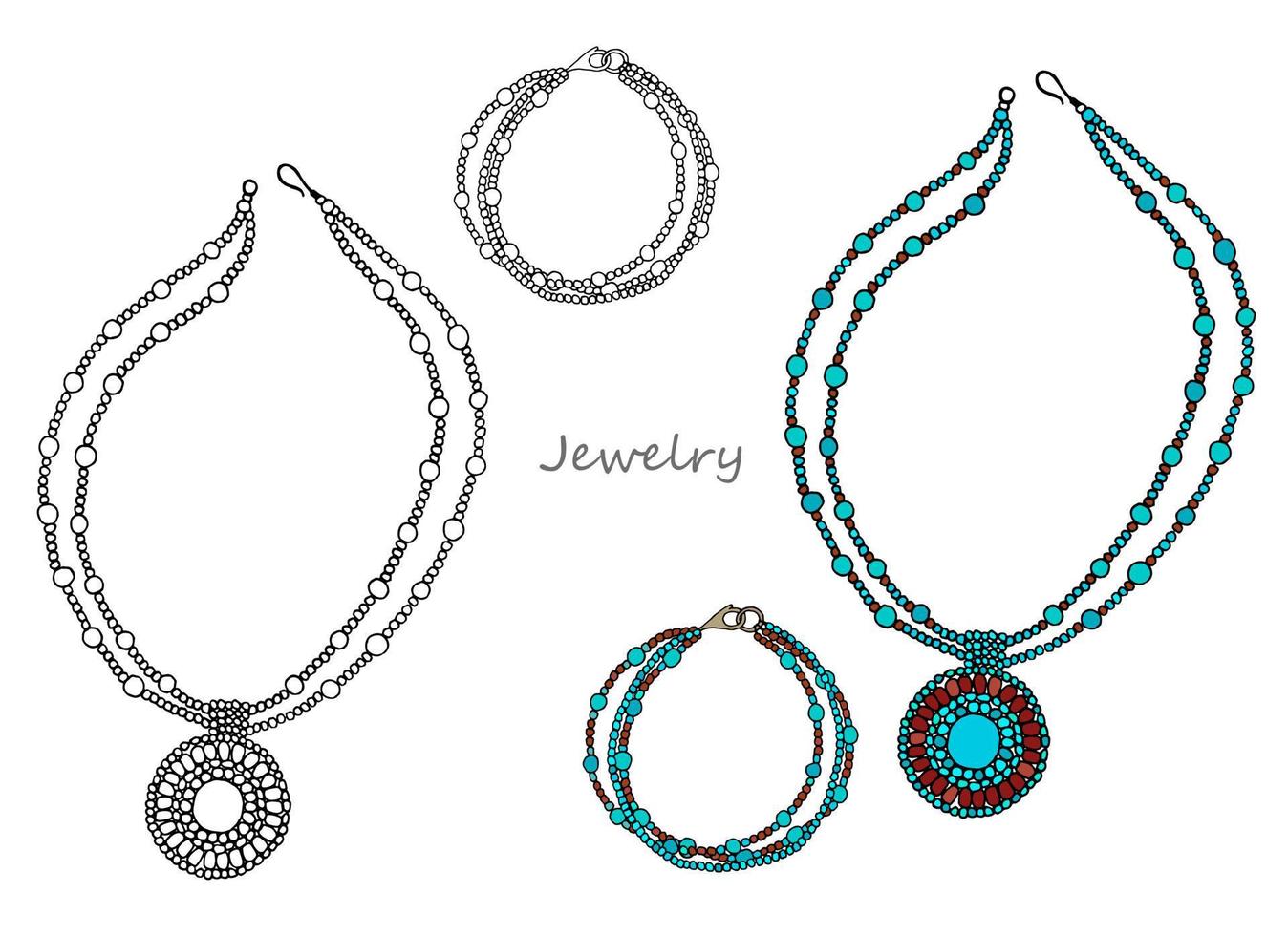 jóias femininas étnicas feitas de contas azuis, colar e pulseira vetor