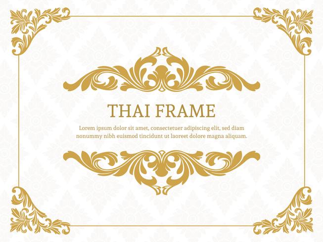Moldura de borda temática tailandesa elegante ouro vetor