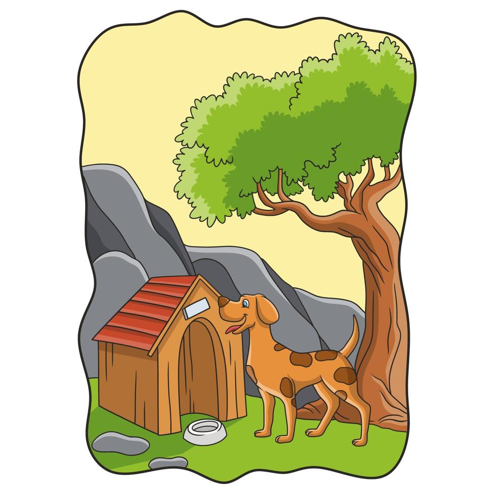 ilustração dos desenhos animados um cachorro está guardando na frente de sua casa vetor