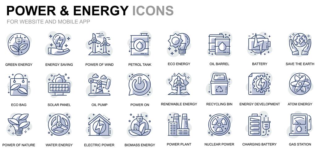 Indústria de energia e ícones de linha de energia vetor