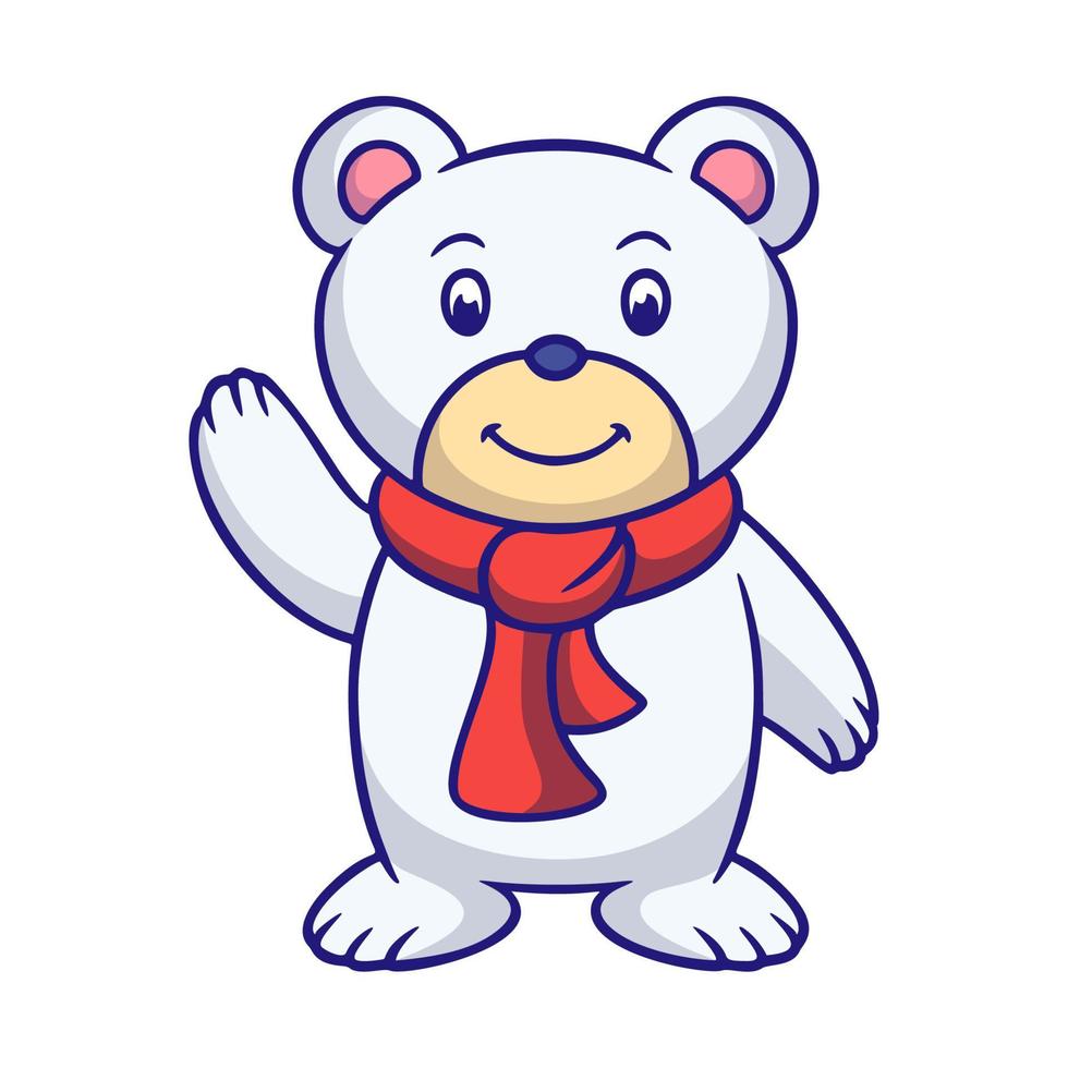 ilustração dos desenhos animados urso polar acenando a mão vetor