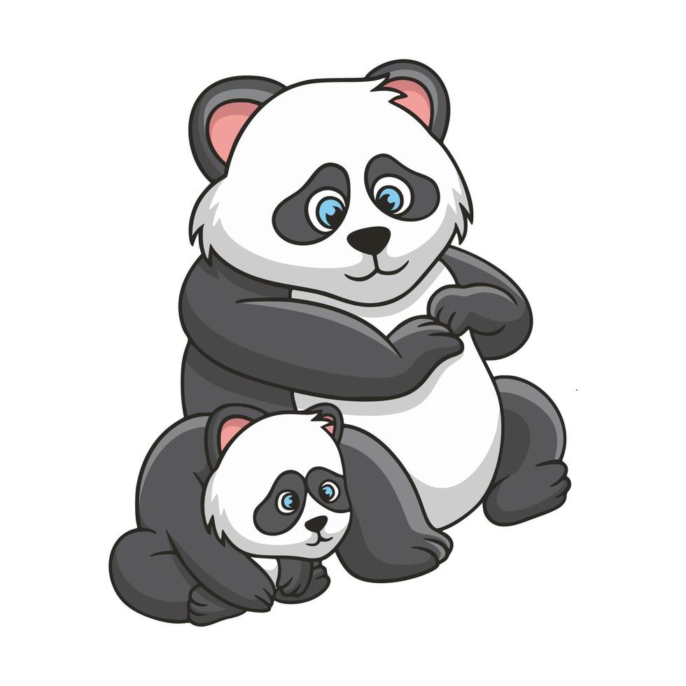 panda de ilustração dos desenhos animados com filhote vetor