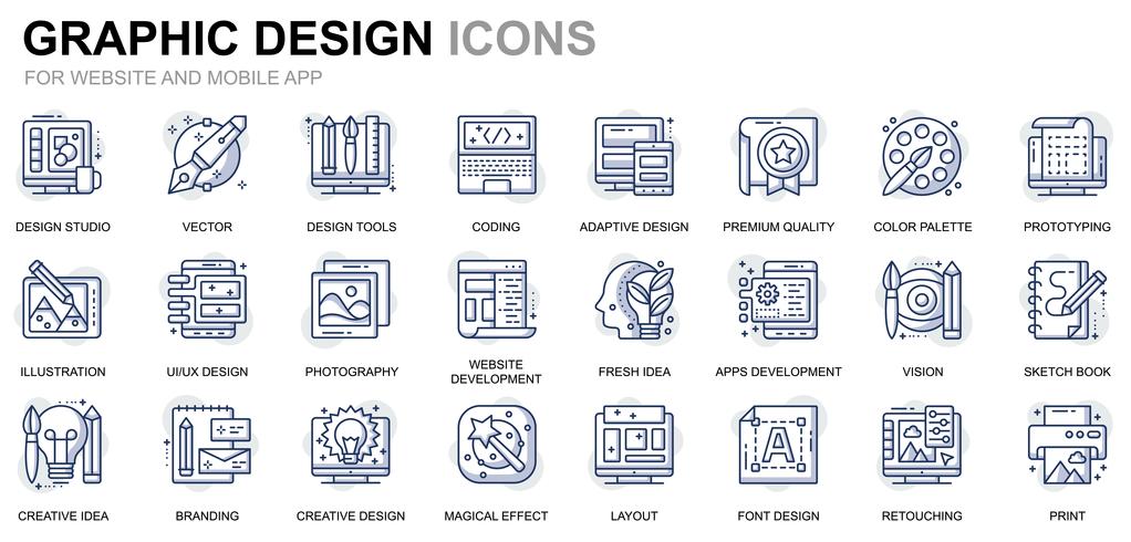 Web e ícones de linha de Design gráfico vetor