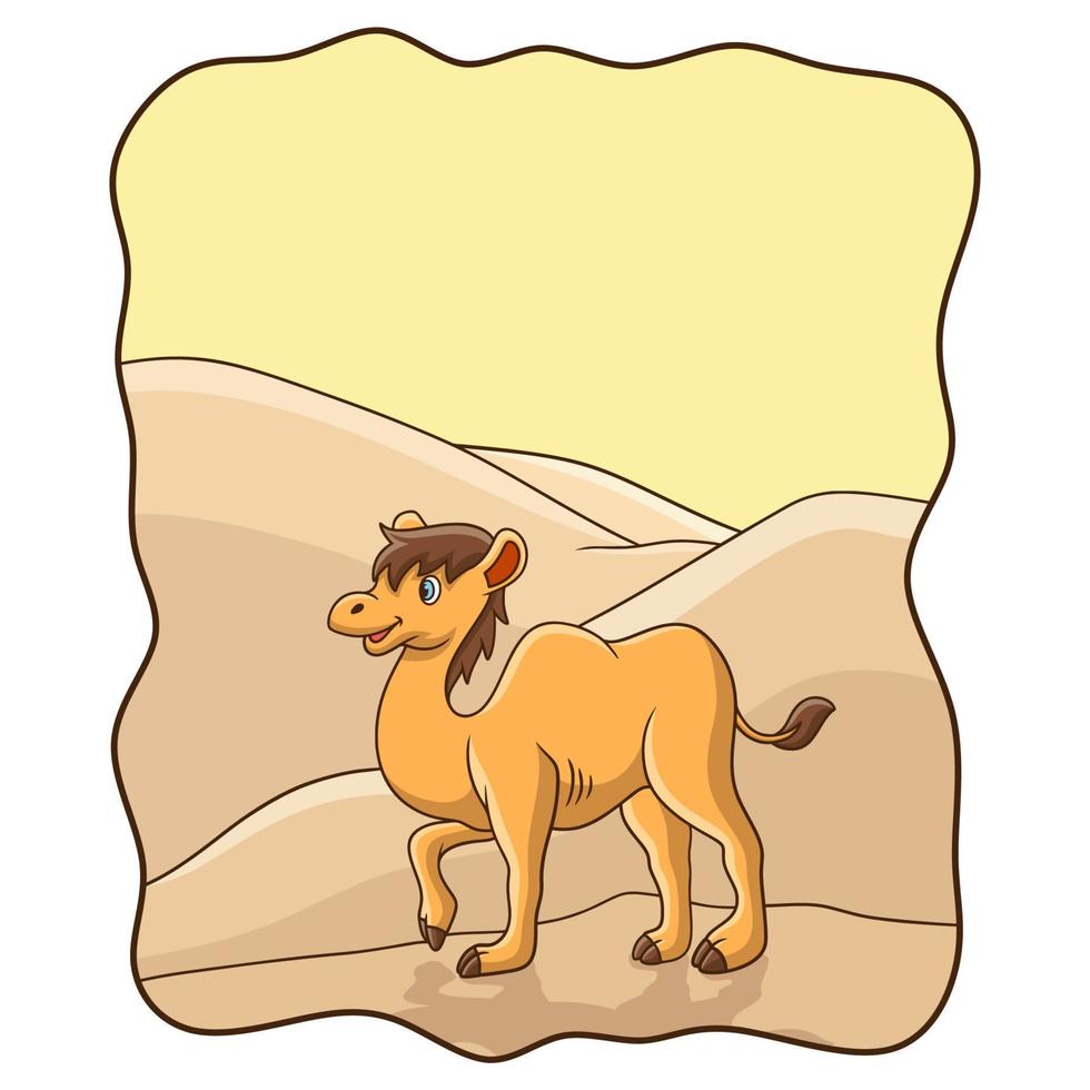 camelo de ilustração dos desenhos animados andando no deserto vetor