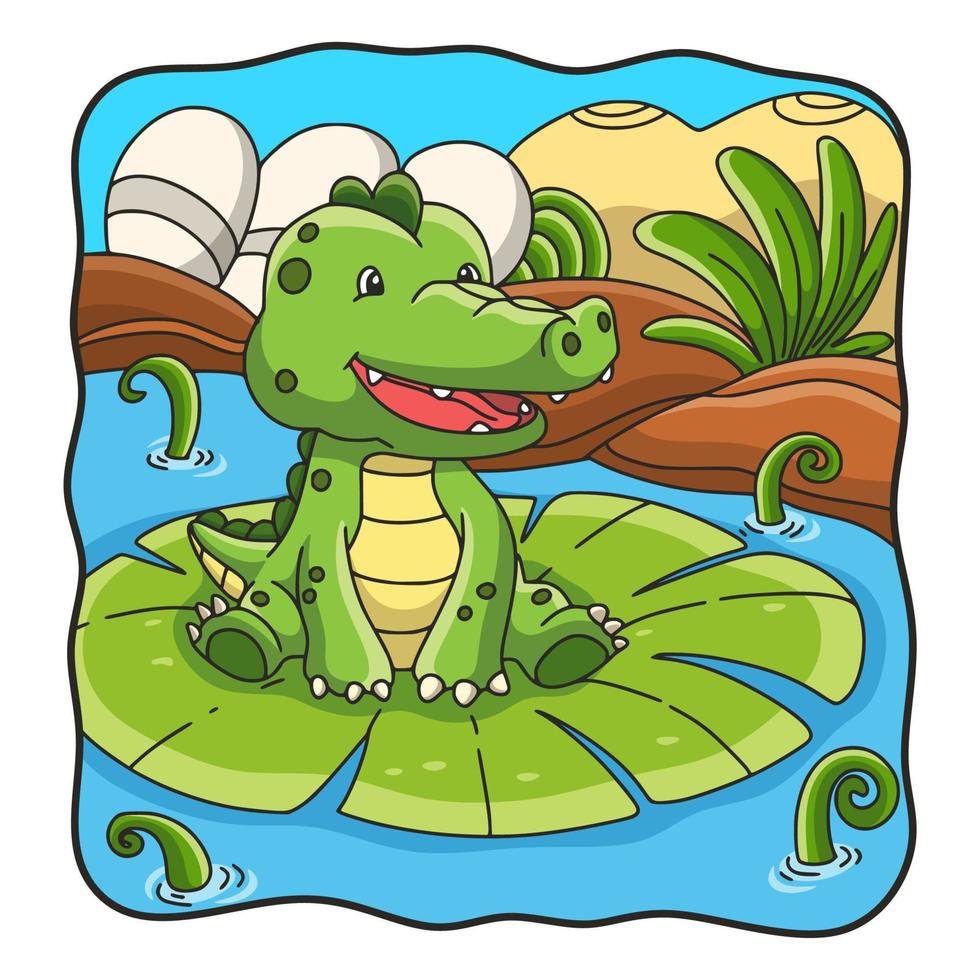 crocodilo de ilustração dos desenhos animados sentado na flor de lótus vetor