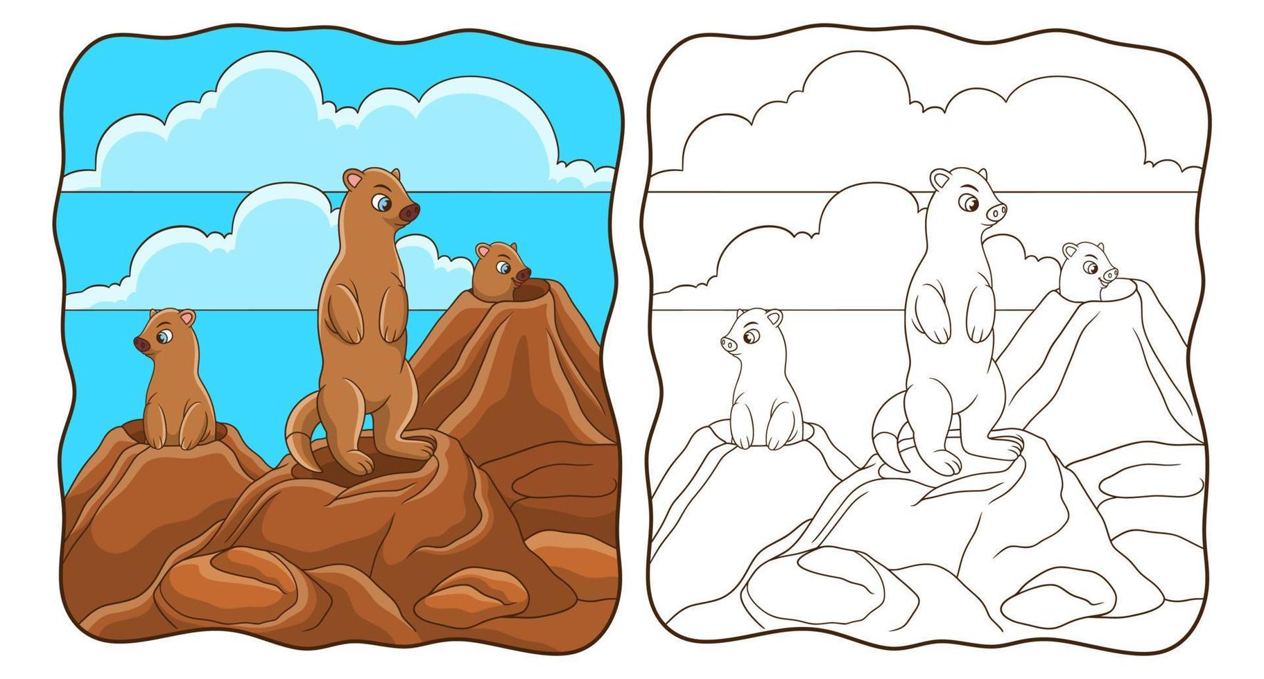 ilustração dos desenhos animados porco da terra em pé no livro ou página do buraco para crianças vetor
