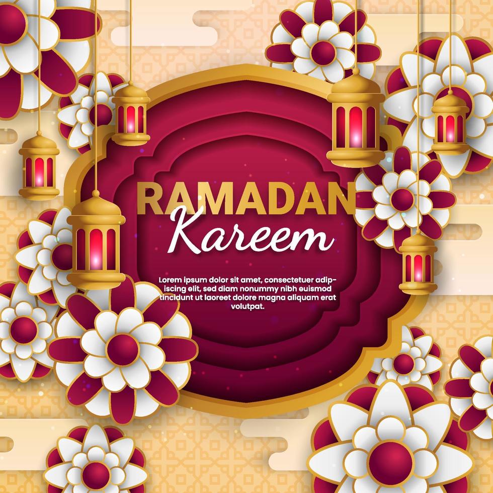 vetor de corte de papel ramadan kareem. banner ou pôster com lanterna e ornamento de flores, adequado para celebrar eventos do ramadã.