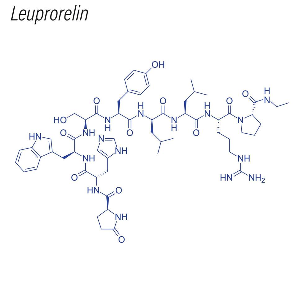 fórmula esquelética vetorial da leuprorelina. molécula química da droga. vetor