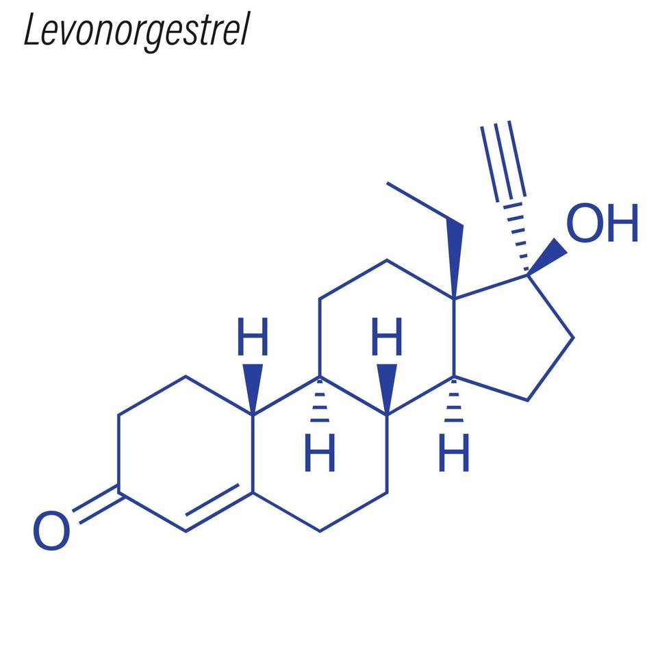 fórmula esquelética vetorial de levonorgestrel. molécula química da droga vetor