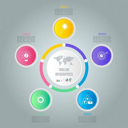 Conceito criativo para infográfico com 5 opções, partes ou processos. vetor