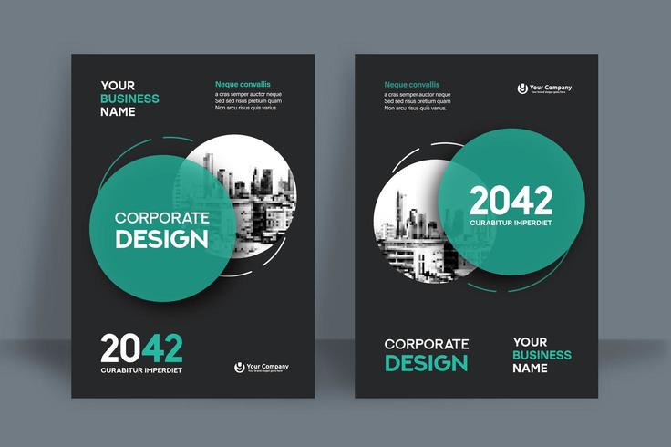 Modelo de Design de capa de livro de negócios ciano cidade circular fundo vetor