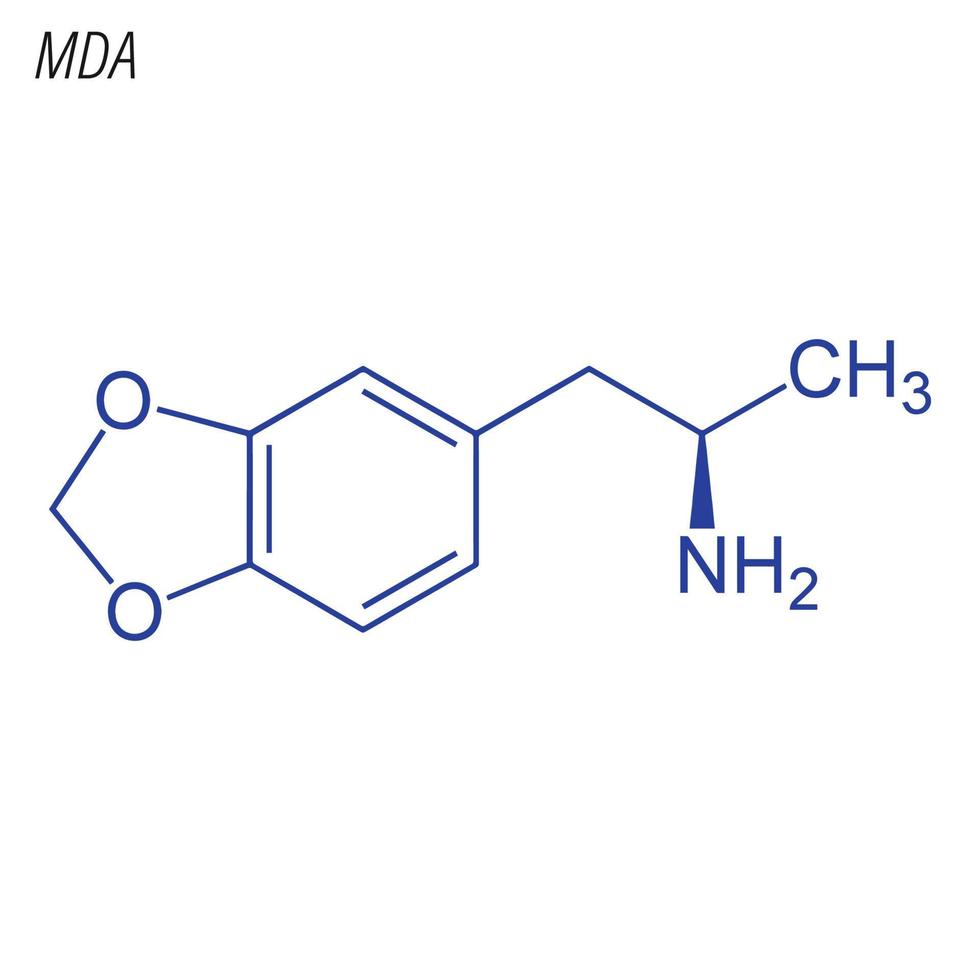 fórmula esquelética vetorial de mda. molécula química da droga. vetor