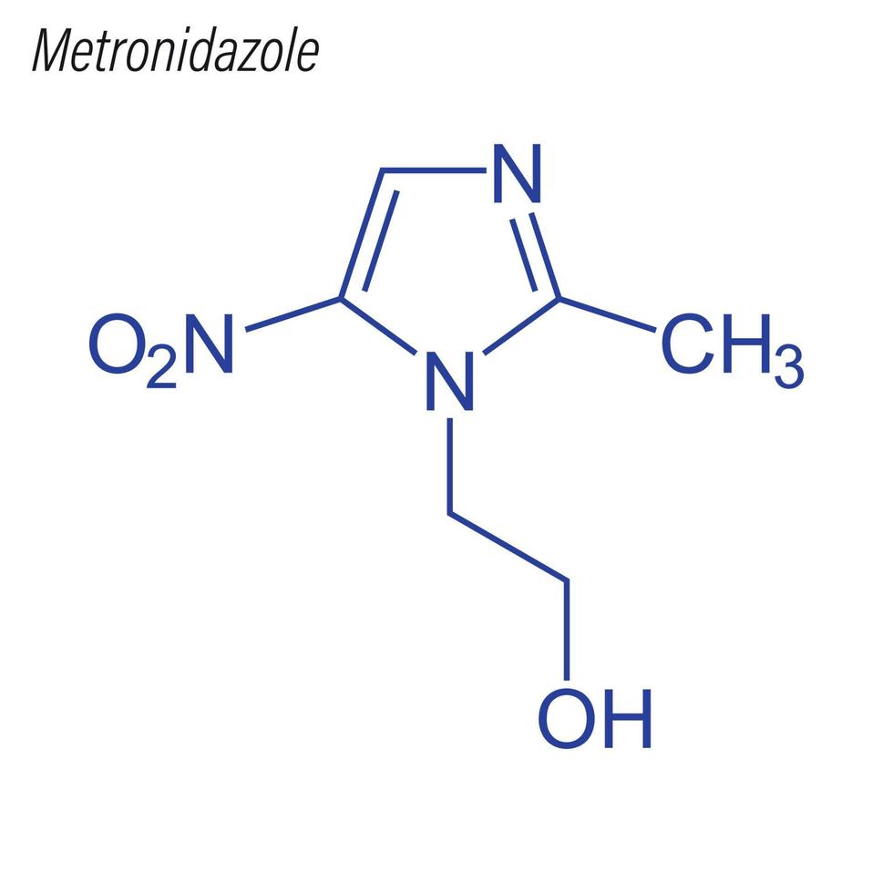 fórmula esquelética vetorial do metronidazol. molécula química da droga vetor