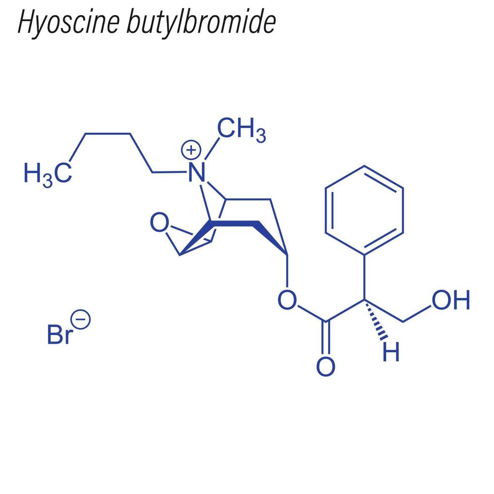 fórmula esquelética vetorial de butilbrometo de hioscina. droga química vetor