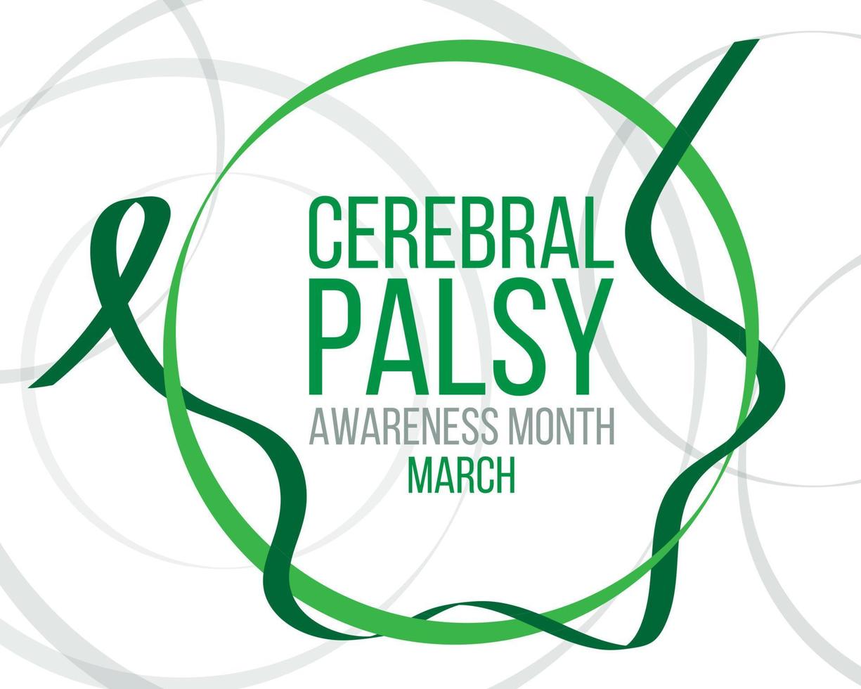 conceito de mês de conscientização de paralisia cerebral. modelo de banner com fita verde e texto. ilustração vetorial vetor