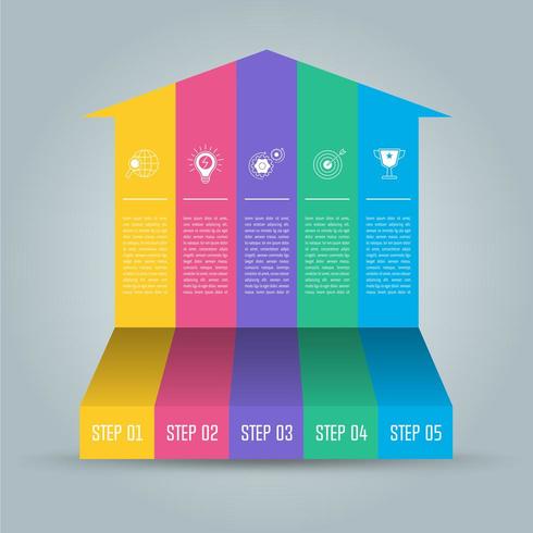 conceito de negócio de design infográfico com 5 opções, partes ou processos. vetor