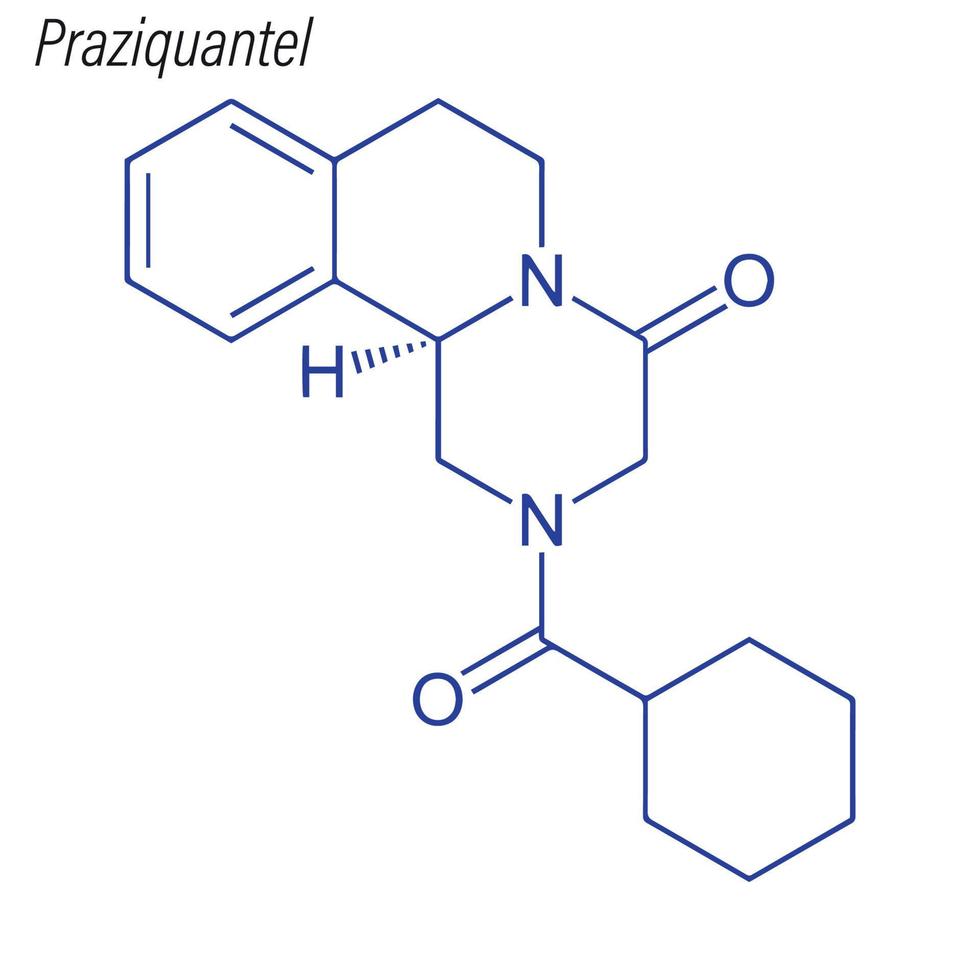 fórmula esquelética vetorial do praziquantel. molécula química da droga. vetor