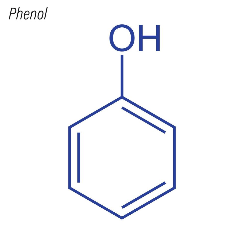 fórmula esquelética vetorial do fenol. molécula química antimicrobiana vetor