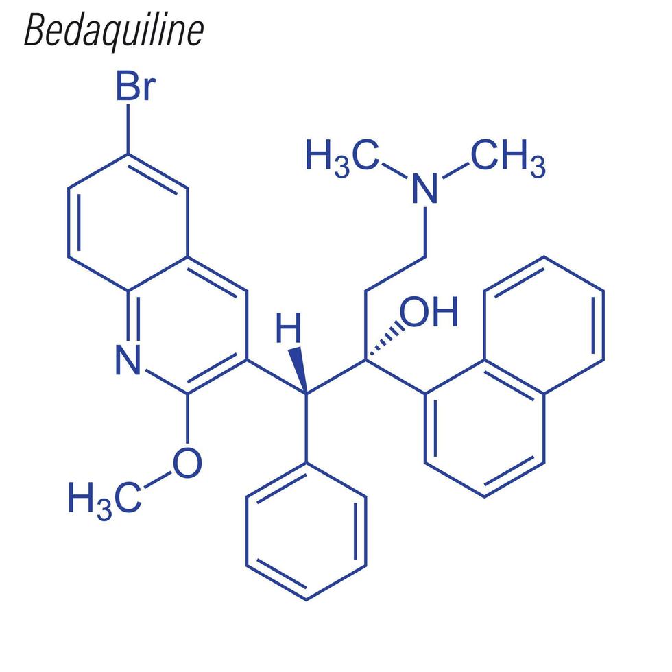 fórmula esquelética vetorial da bedaquilina. molécula química da droga. vetor