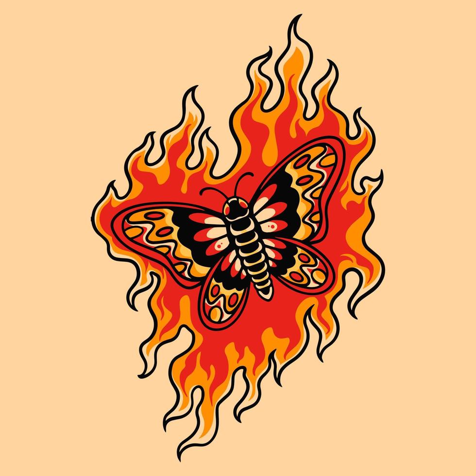 borboleta em chamas estilo retrô vetor